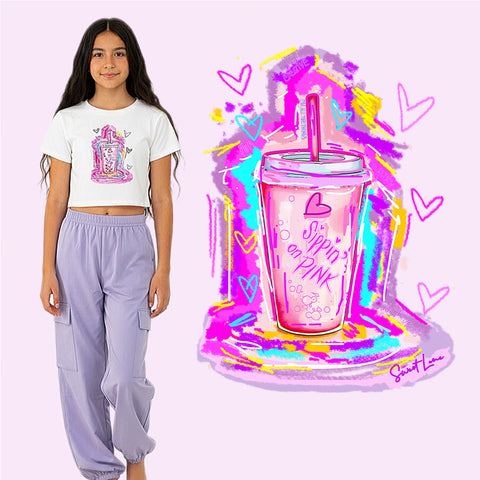 Sippin on Pink Custom Art Tee