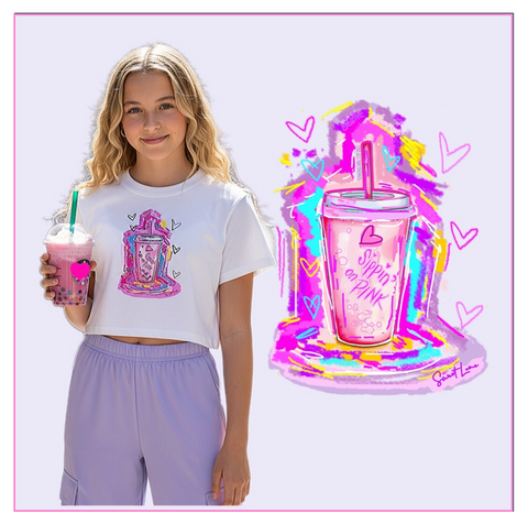 Sippin on Pink Custom Art Tee