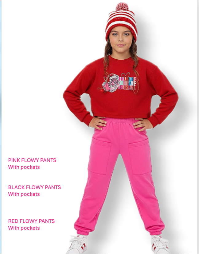Soft Flowy Pants with Pockets Christmas Hot Pink
