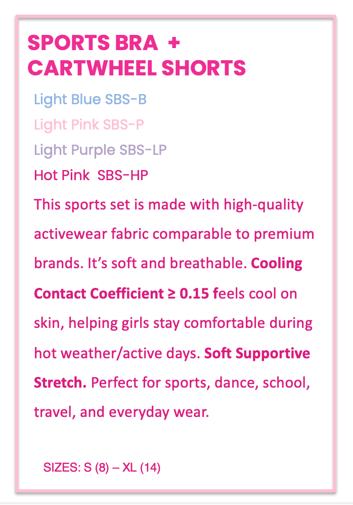 Sports Girl Soft Sports Bra and Cartwheel Shorts Set